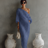 Isabelle – Robe Maxi en Lin Ivoire Épaule Dénudée