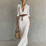 Juliette – Robe Maxi Col Revers Manches Longues