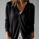 Cardigan Noir à Capuche et Boutons