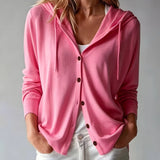 Cardigan Rose à Capuche et Boutons