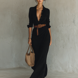 Juliette – Robe Maxi Col Revers Manches Longues