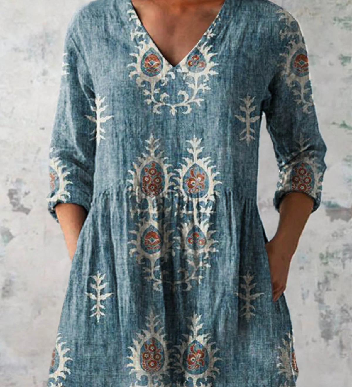 Blanche | Blouse Longue a Imprime Graphique