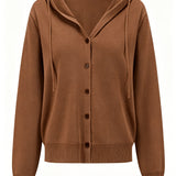 Cardigan Marron Café à Capuche et Boutons
