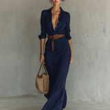Juliette – Robe Maxi Col Revers Manches Longues