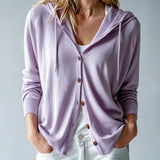 Cardigan Lilas à Capuche et Boutons
