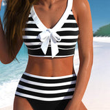 Odile - Bikini rayé taille haute