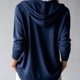 Cardigan Bleu Marine à Capuche et Boutons