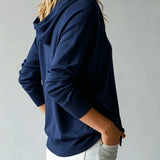 Cardigan Bleu Marine à Capuche et Boutons