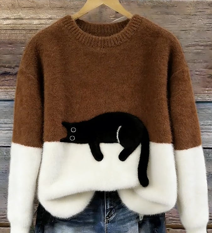 Fleur | Pull Motif Chat en Melange de Laine