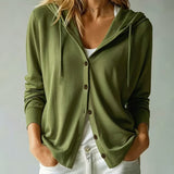 Cardigan Vert Militaire à Capuche et Boutons