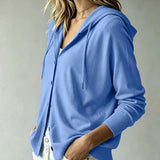 Cardigan Bleu à Capuche et Boutons