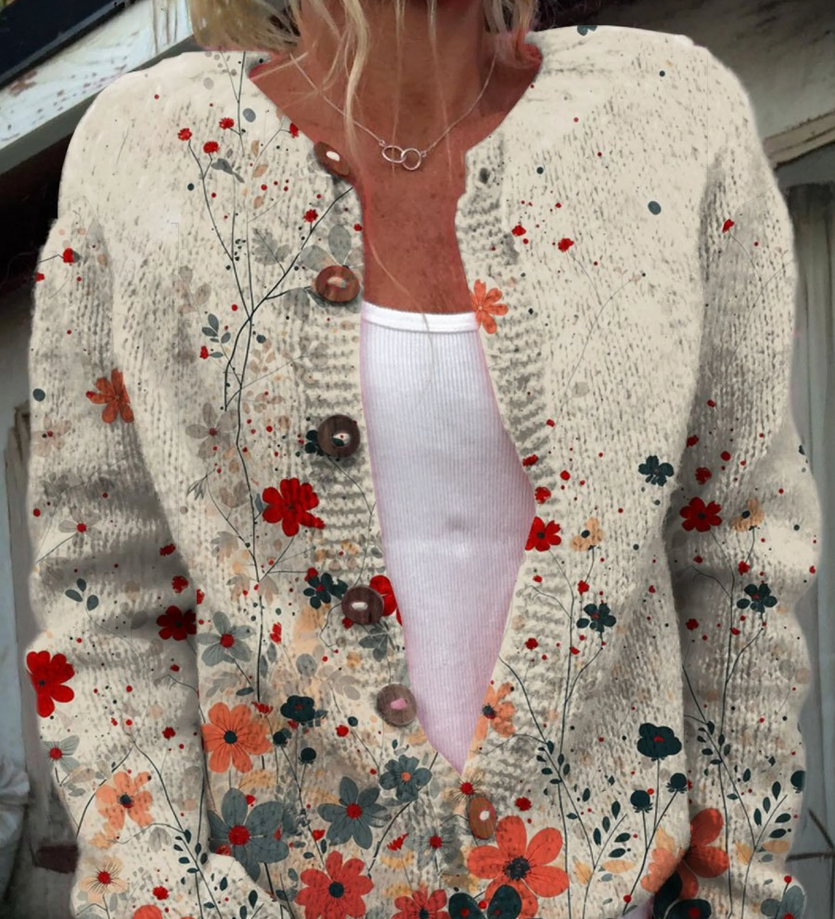 Sabrina | Cardigan Tricoté Fleuri Vintage