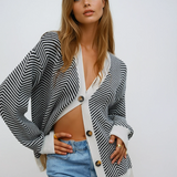 Margot | Cardigan Chevron à Boutons Contrastés
