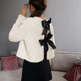 Margaux | Veste à Sequins Texturée avec Détail Nœud en Velours