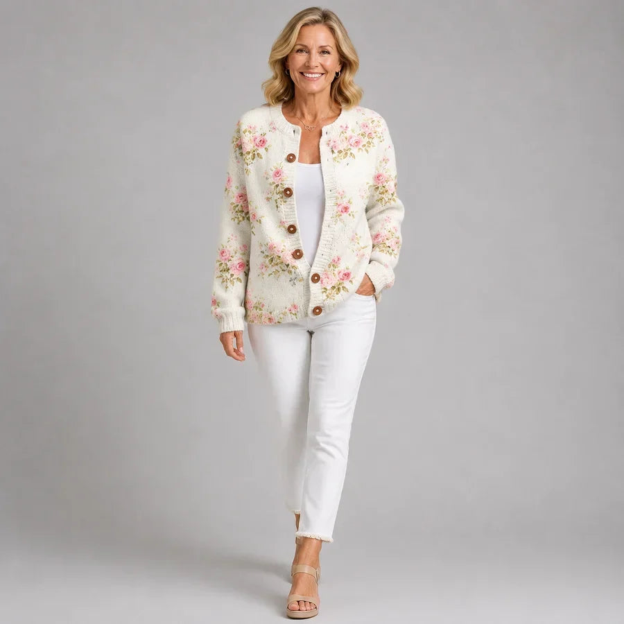 Evanthea | Cardigan Tricoté Fleuri Vintage