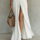 Margot – Robe Maxi en Lin Col Revers Manches Longues