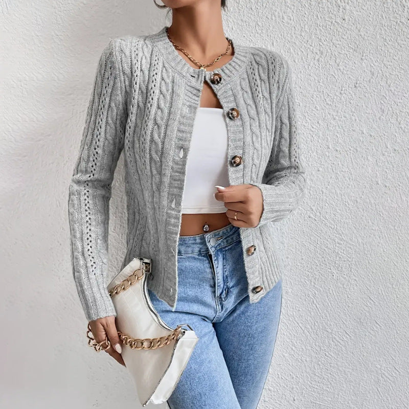 Océane | Cardigan Court en Maille Torsadée, Pull Boutonné