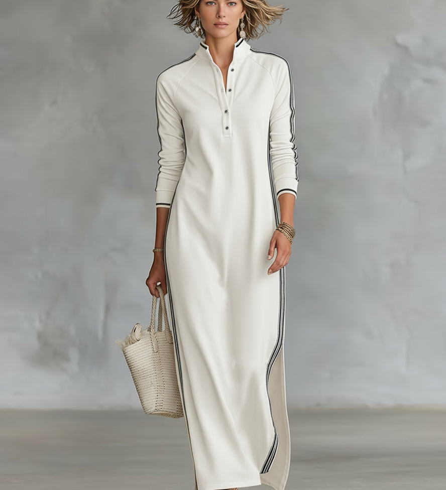 Clémence – Robe Maxi Col Boutonné
