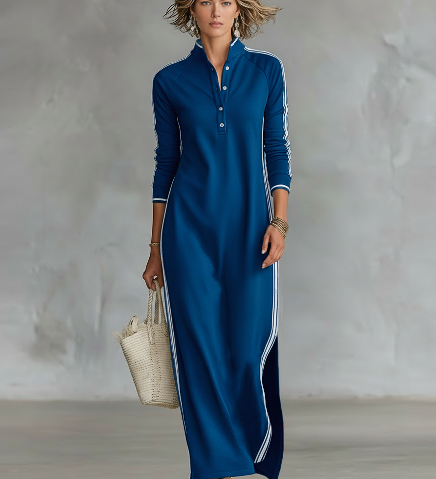 Clémence – Robe Maxi Col Boutonné