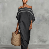 Solène – Robe Maxi en Lin Minimaliste Épaule Dénudée