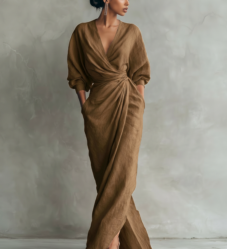 Chloé – Robe Maxi en Lin Rose Col V