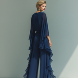 Marine – Robe Maxi Mousseline Bleu Marine avec Volants