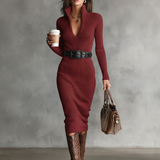 Adèle – Robe Maxi Tricotée Col V Slim Fit