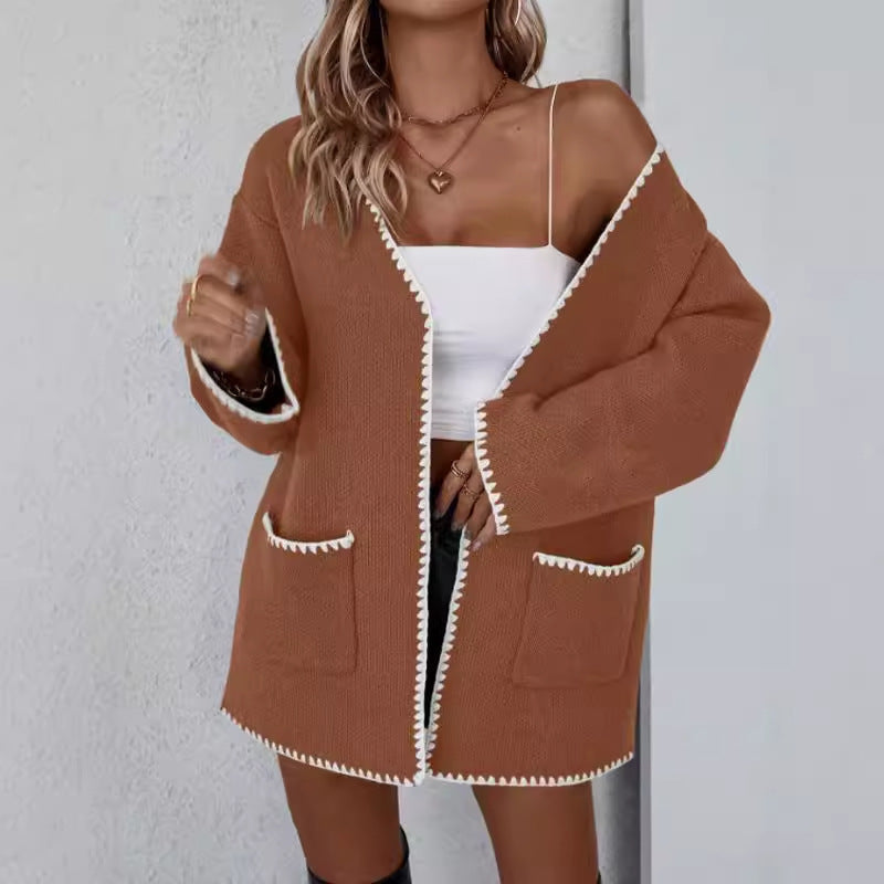Apolline | Cardigan Ouvert à Manches Longues, Pull à Poche en Maille