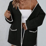 Apolline | Cardigan Ouvert à Manches Longues, Pull à Poche en Maille