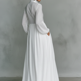 Élise – Robe Maxi en Lin Patchwork Col Montant