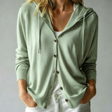 Cardigan Vert Menthe à Capuche et Boutons