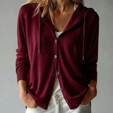 Cardigan Bordeaux à Capuche et Boutons