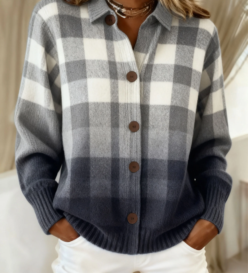 Sandra | Cardigan à Carreaux Ombré Boutonné