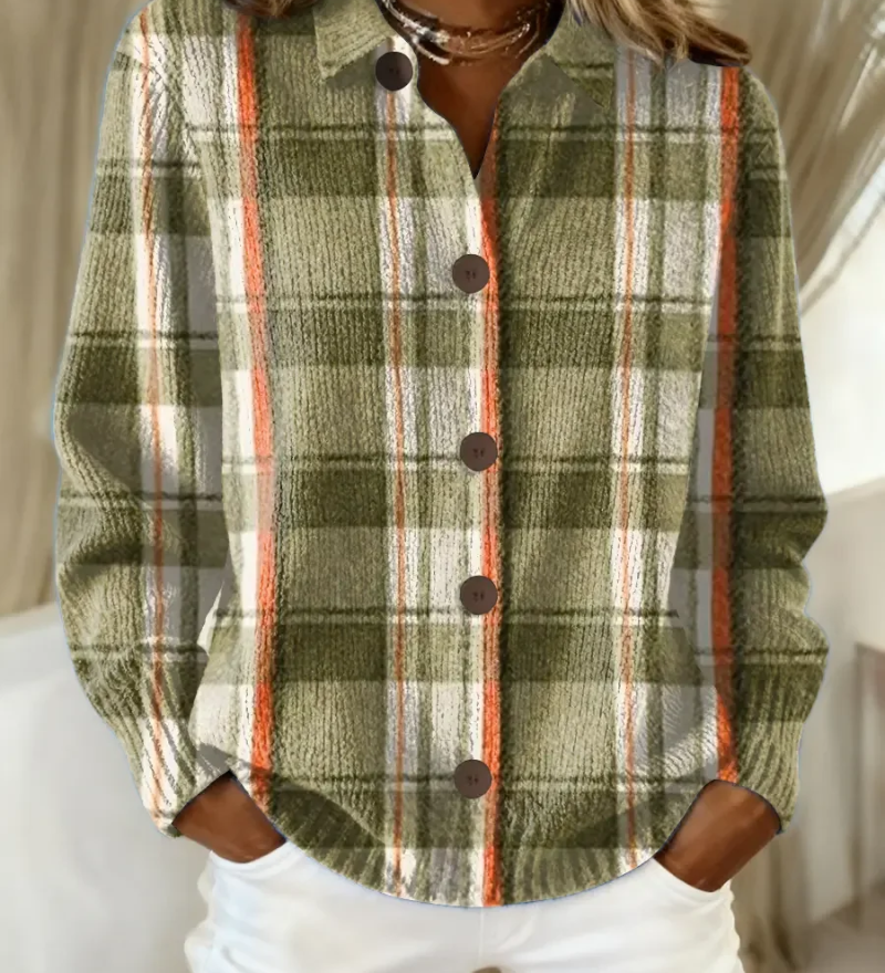 Lisette | Cardigan à Carreaux Olive Boutonné