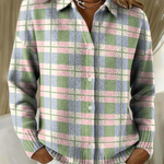 Simone | Cardigan à Carreaux Pastel Boutonné