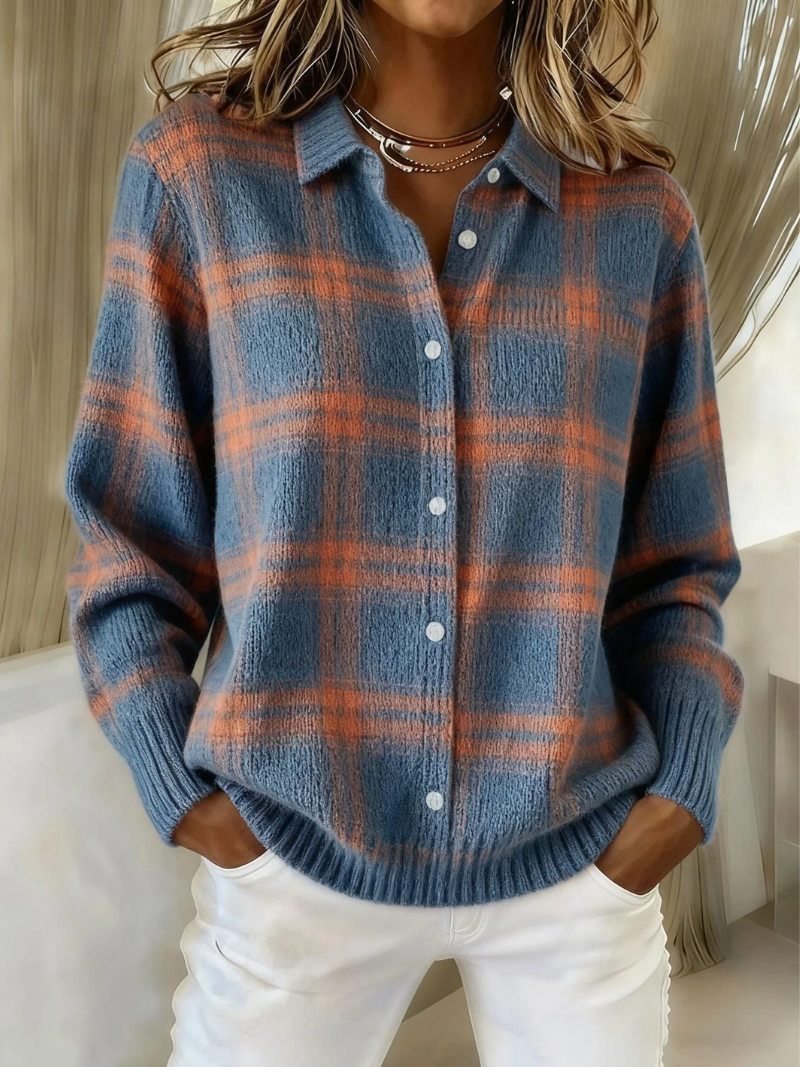 Nicole | Cardigan à Carreaux Boutonné