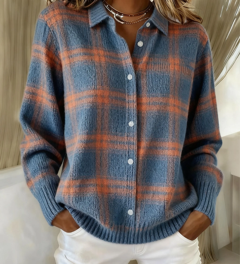 Nicole | Cardigan à Carreaux Boutonné