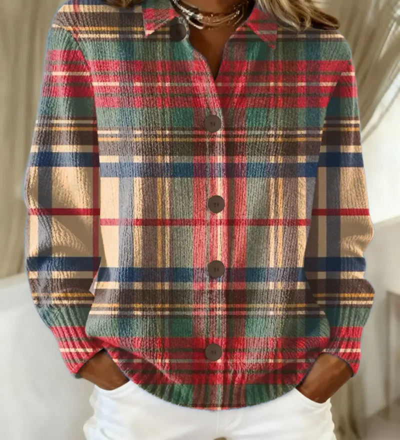 Dominique | Cardigan à Carreaux Multicolore Boutonné