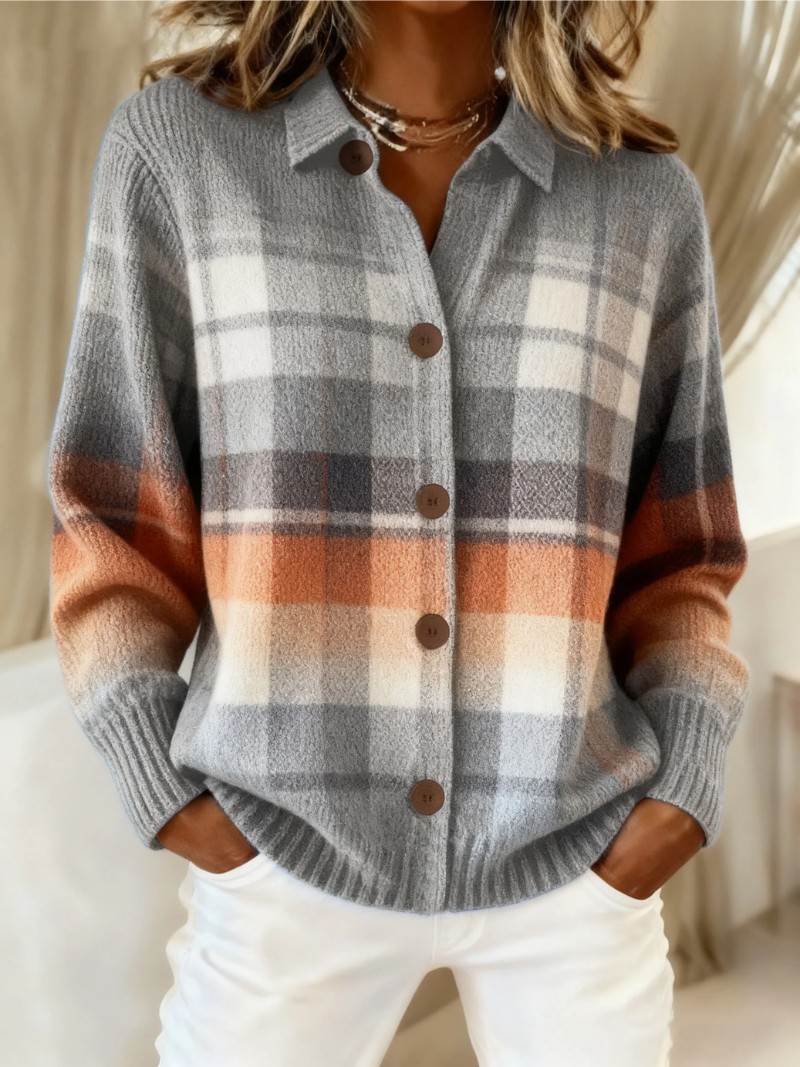 Brigitte | Cardigan à Carreaux Ombré Chaud