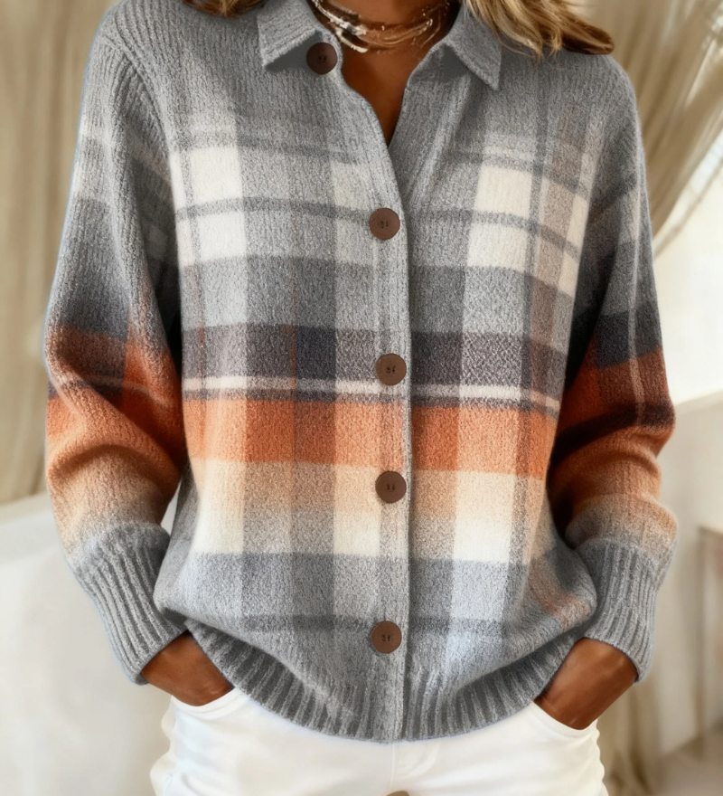 Brigitte | Cardigan à Carreaux Ombré Chaud