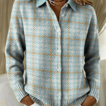 Yvonne | Cardigan à Carreaux Bleu Ciel Boutonné