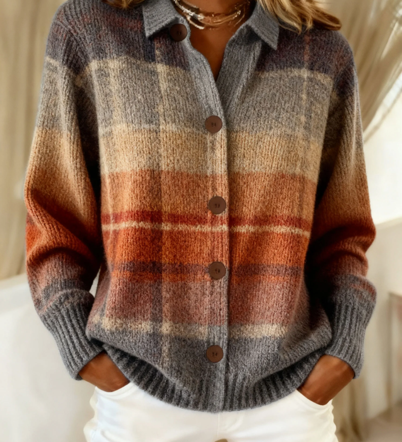 Odette | Cardigan à Carreaux Ombré Automne