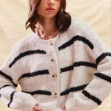 Rosalie | Cardigan Boutonné Rayé d'Hiver, Pull Classique