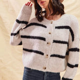 Rosalie | Cardigan Boutonné Rayé d'Hiver, Pull Classique