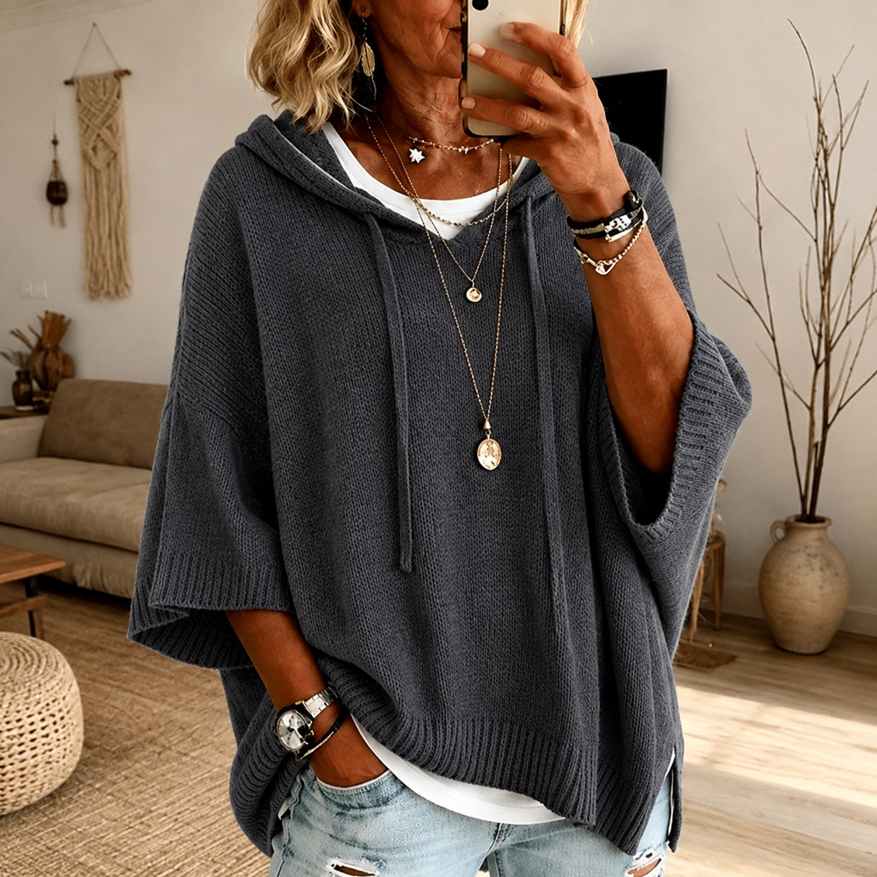 Camille – Pull Poncho Anthracite