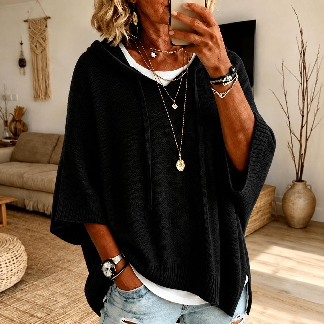 Sophie – Pull Poncho Noir