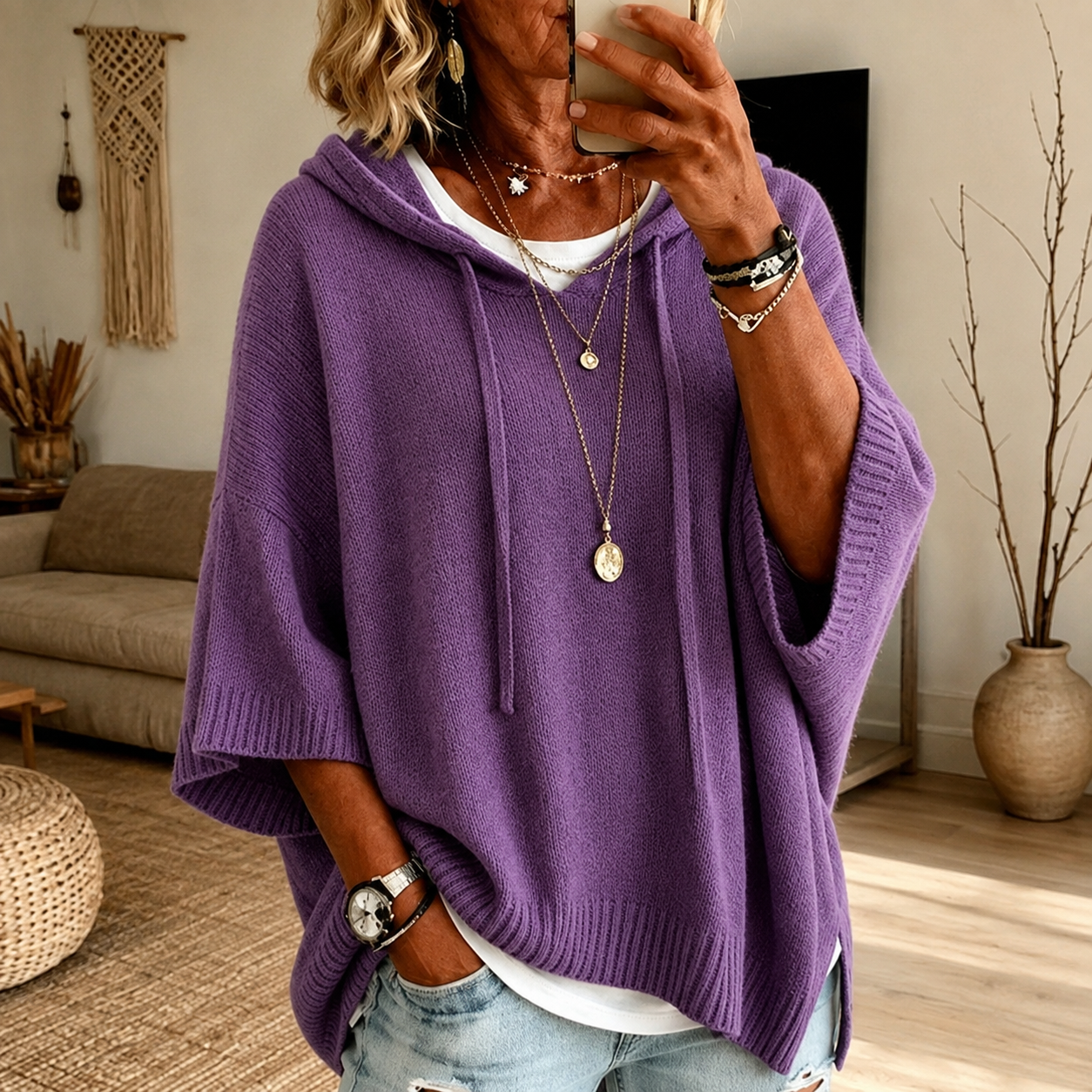 Élodie – Pull Poncho Violet