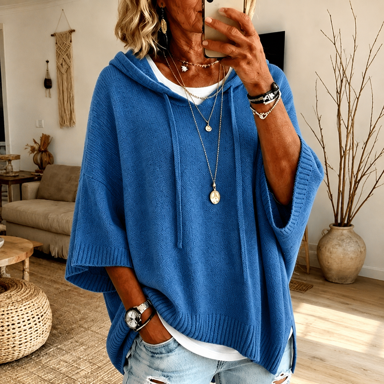 Amélie – Pull Poncho Bleu