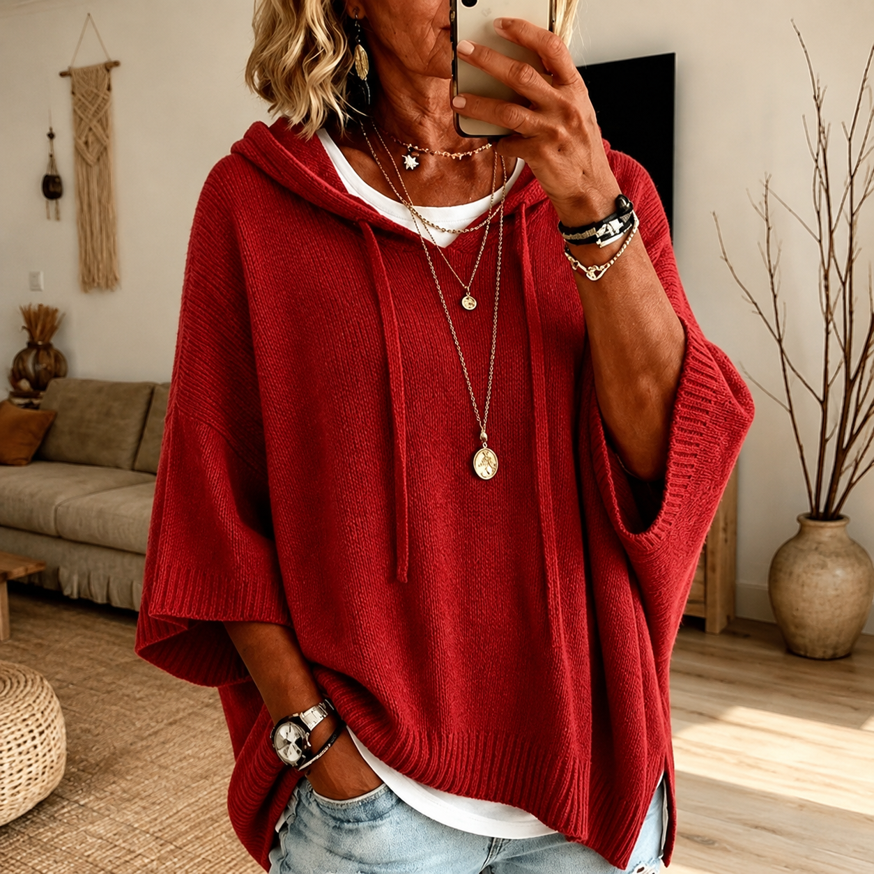 Claire – Pull Poncho Rouge