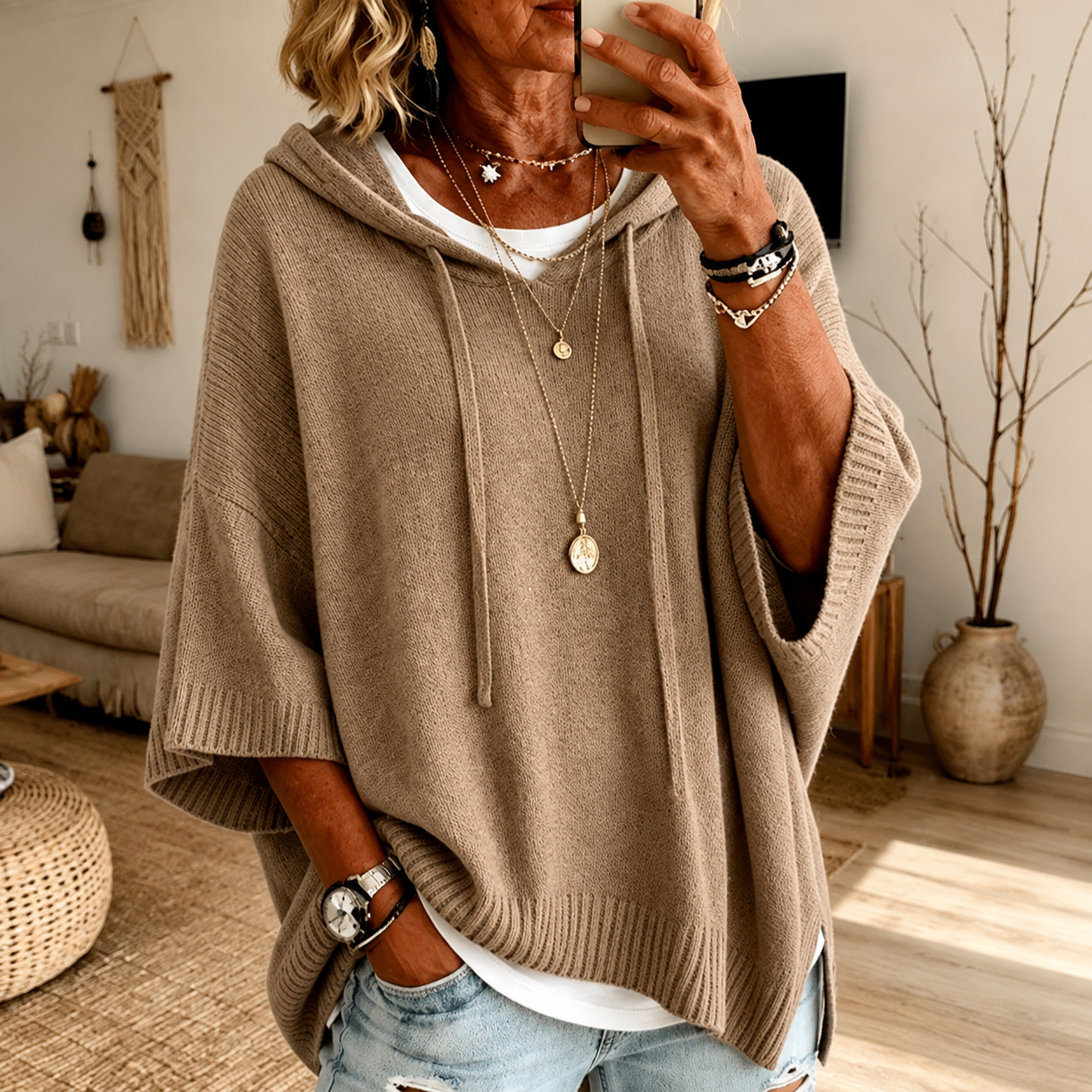 Manon – Pull Poncho Taupe